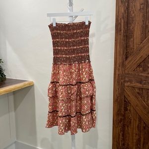 Vintage free People Smocked Tiered ruffle floral dress size xs